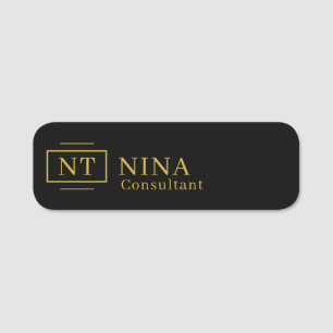 Porte-nom Monogramme noir professionnel minimaliste