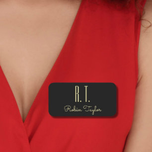 Porte-nom Monogramme Or Noir Élégant Classic Minimal