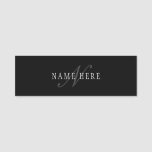 Porte-nom Monogramme personnalisable élégant Noir Gris Bla