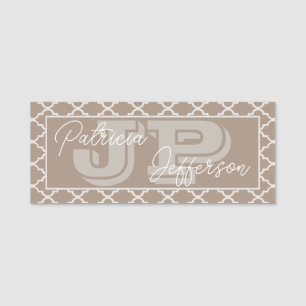 Porte-nom Monogramme Quatrefeuille Marron Paille Féminin