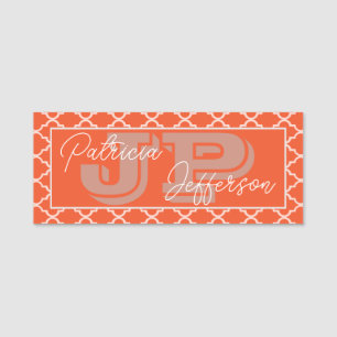 Porte-nom Monogramme Quatrefeuille Orange Mandarine Chic