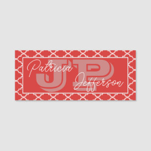 Porte-nom Monogramme Quatrefeuille Rouge Blanc Féminin