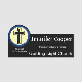 Porte-nom Name Tag Cross Logo Custom Text Church Magnet Back