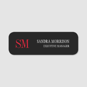 Porte-nom Noir blanc rouge écriture manuscrite Monogramme mi