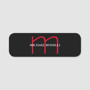 Porte-nom Noir moderne rouge monogramme professionnel