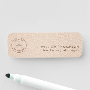Porte-nom Nom de l'employé Logo Crème Faux Cuir