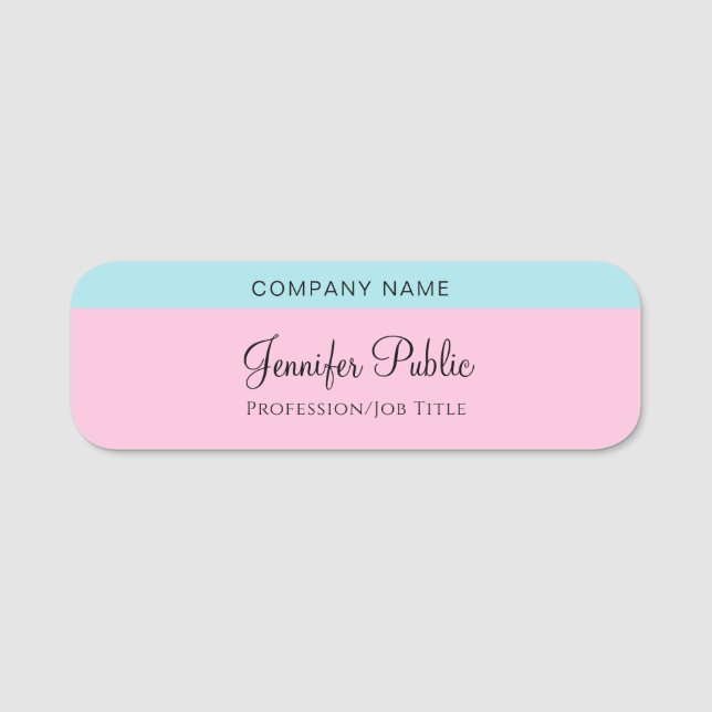 Porte-nom Nom de script manuscrit Texte bleu Mint rose pâle (Devant)