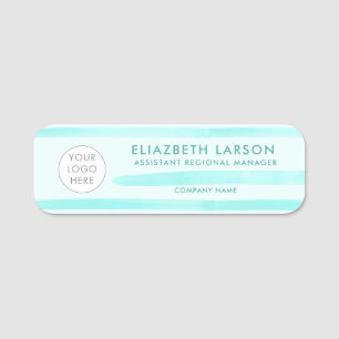 Porte-nom Nom du logo personnalisé Aquarelle bleu employé