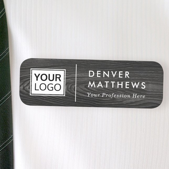 Porte-nom Nom du logo titre diviseur blanc bois noir foncé (Logo name title white divider dark black wood name tag)