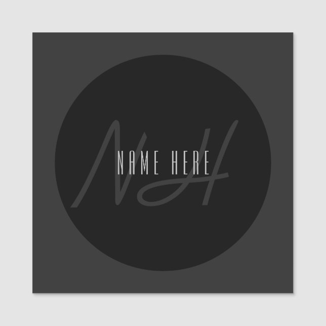 Porte-nom Nom et monogramme élégants modernes | Gris foncé e (Devant)