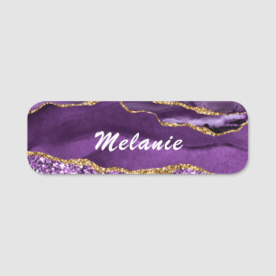 Porte-nom Nom personnalisé Balise Agate Purple Gold Parties