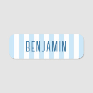 Porte-nom Nom rayé bleu pâle et blanc moderne