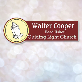 Porte-nom Nom Tag Praying Hands ou votre logo Usher Greeter