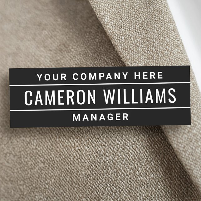 Porte-nom Nom, titre et nom de l'entreprise moderne noir (Name, title and company name modern black name tag)