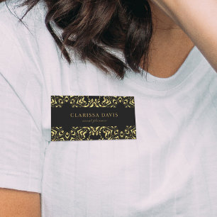 Porte-nom Or Et Noir Faux Foil Luxe Élégant Damas