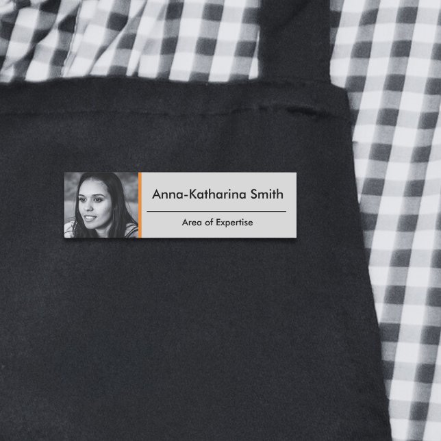 Porte-nom Orange Accents Profil Image Expertise Black Grey (Orange Accents Profile Image Expertise Black Gray Name Tag)
