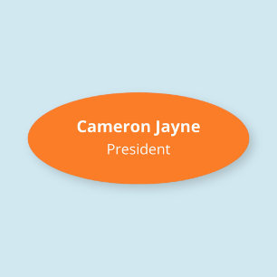 Porte-nom Orange Oval Nametag Magnétique ou Pin 3 pouces Imp