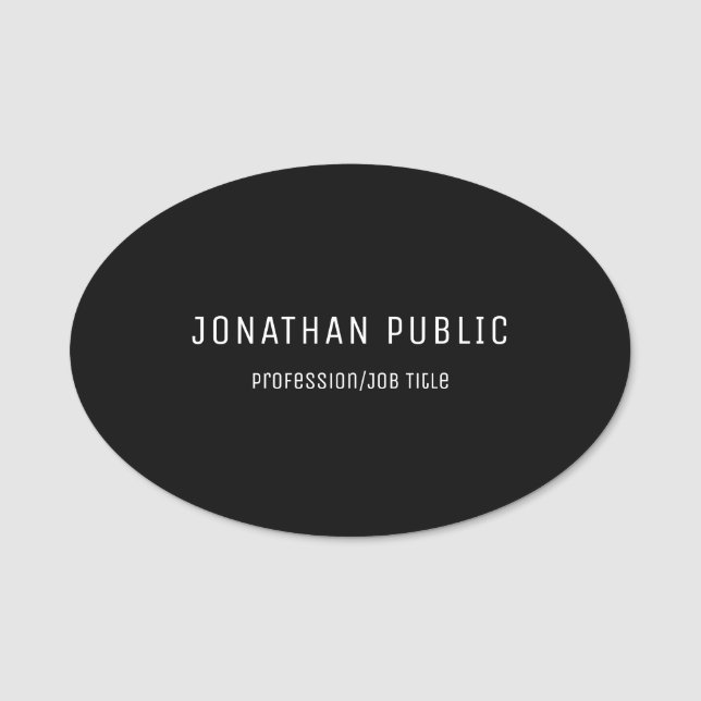 Porte-nom Ovale moderne noir élégant de modèle de conception (Devant)