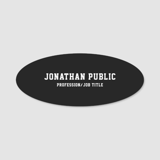 Porte-nom Ovale simple moderne blanc noir classique de (Devant)