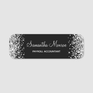 Porte-nom Paillettes argentées et noir