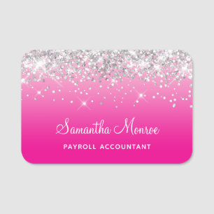 Porte-nom Paillettes argentées lumineuses et ombré rose vif