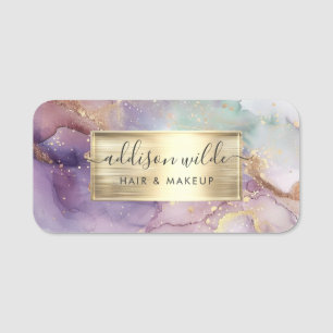 Porte-nom Paillettes de lilas aquarelle Faux papier métallis
