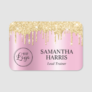 Porte-nom Paillettes dorées gouttes rose scintillant