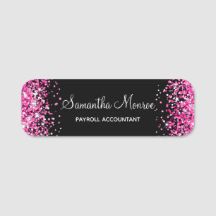 Porte-nom Paillettes rose chaud et noir