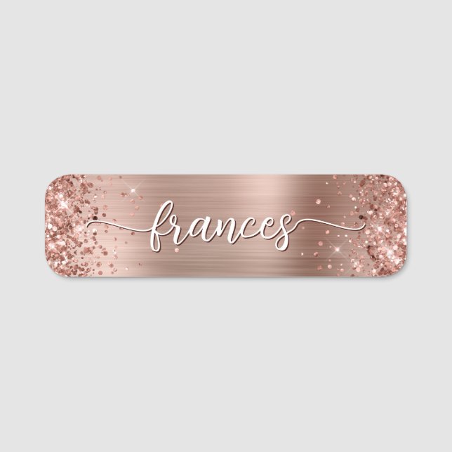 Porte-nom Paillettes Rose Gold Phuile manuscrite Script (Devant)