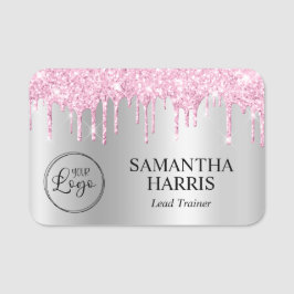 Porte-nom Pale Pink Glitter Drips Silver Shimmer