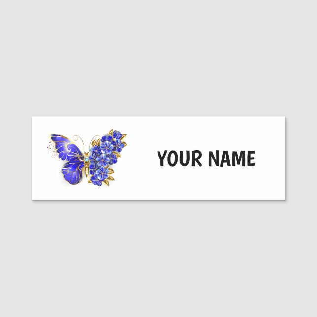 Porte-nom Papillon saphir à fleurs (Devant)