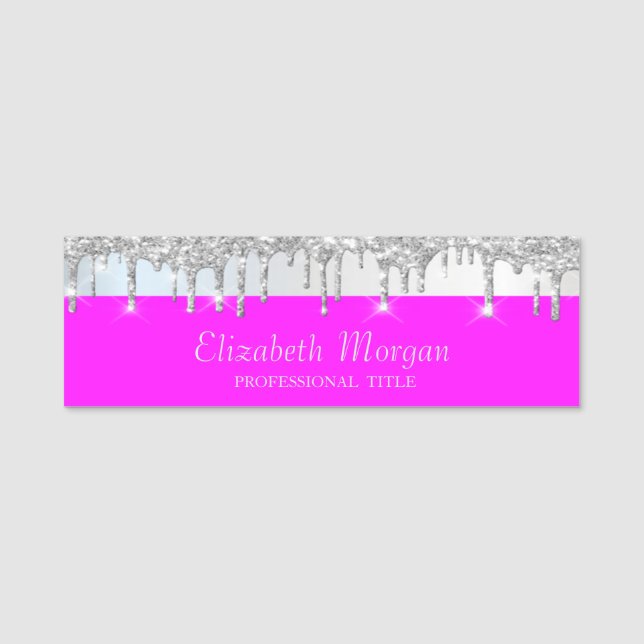 Porte-nom Parties scintillant Argent, Bande, Neon Fluorescen (Devant)