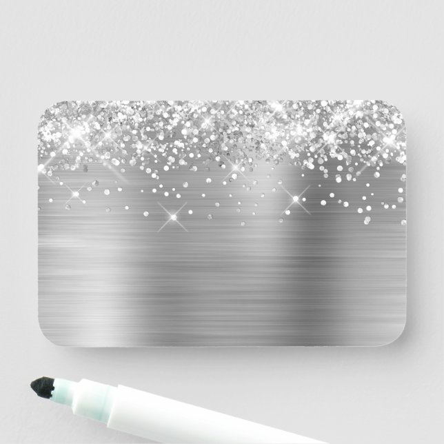 Porte-nom Parties scintillant d'argent et blanc de fond (En situation)