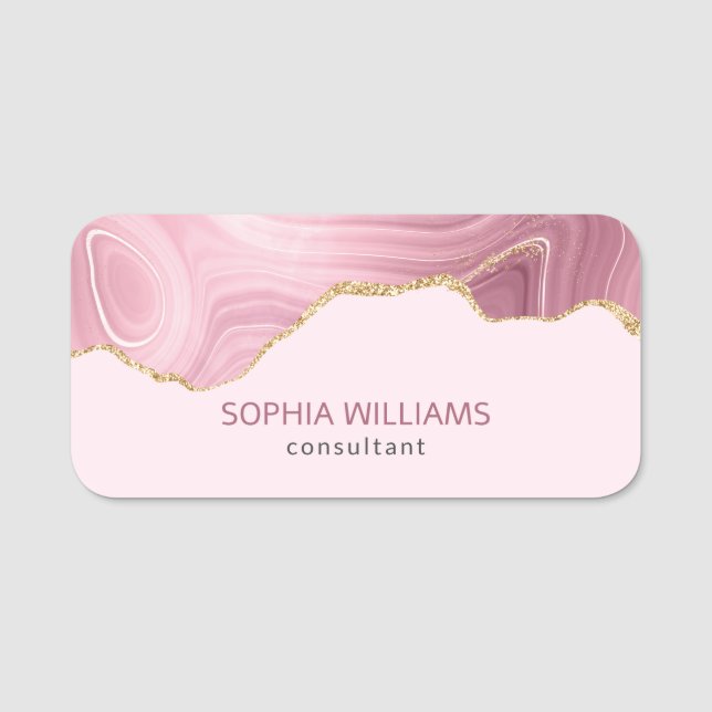 Porte-nom Parties scintillant or en marbre rose (Devant)