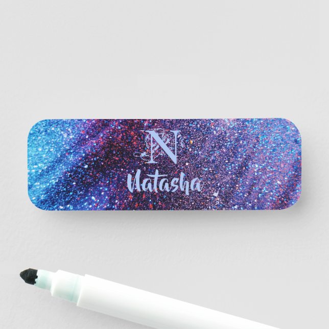 Porte-nom Parties scintillant violette personnalisée  (En situation)