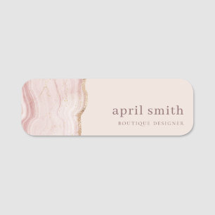 Porte-nom Pastel Blush doux Rose Or Agate Marbre Texture