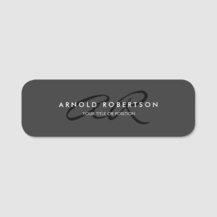 Porte-nom Personnaliser Monogramme Gris Uni Noir Ajouter Nom