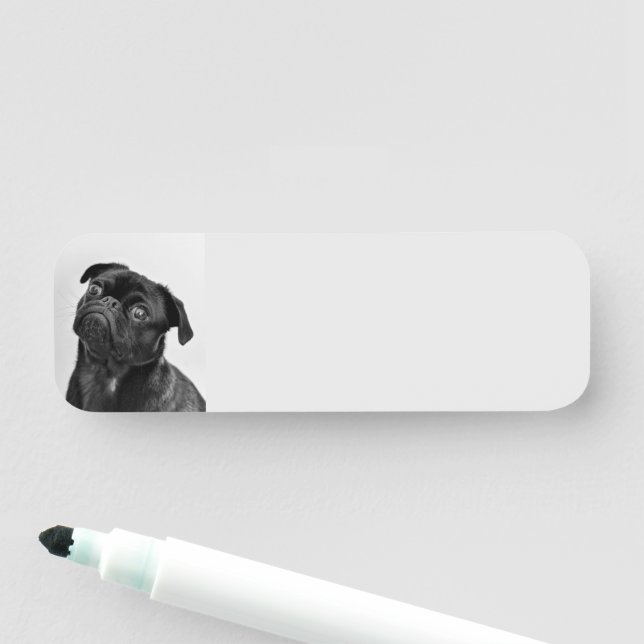 Porte-nom Personnalisez ce mignon petit chien Carlin (En situation)