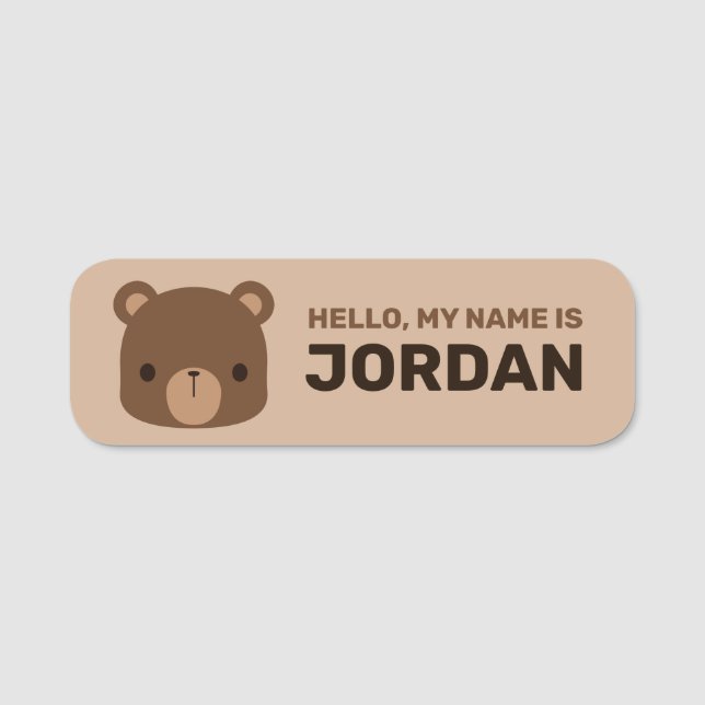 Porte-nom Petit ours Brown mignon avec nom personnalisé (Devant)