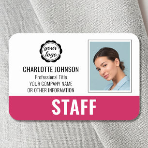Porte-nom Photo de logo d'employé personnalisé rose magnétiq