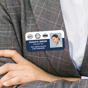 Porte-nom Photo d'employé personnalisée Navy magnétique