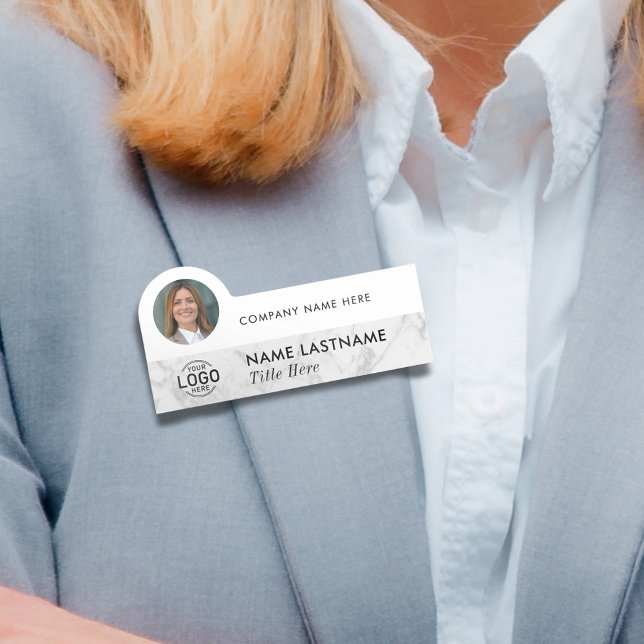 Porte-nom Photo Logo Blanc Gris Marbre Professionnel (Créateur téléchargé)