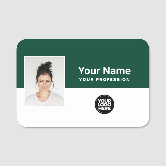 Porte-nom Photo personnalisée de l'employé, logo, profession (Devant)