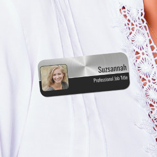 Porte-nom Photo personnalisée Faux Metallic Argent professio