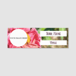Porte-nom Pink Zinnia Flower Custom Image Logo Nom Titre
