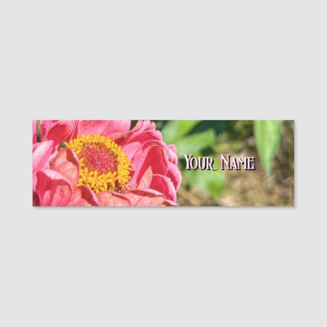 Porte-nom Pink Zinnia Flower Custom Image Logo Nom Titre (Devant)