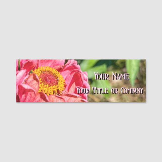 Porte-nom Pink Zinnia Flower Custom Image Logo Nom Titre (Devant)