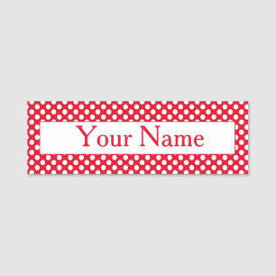 Porte-nom Pois rétro vintage rouge et blanc