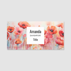 Porte-nom Poppies d'aquarelle rouge dans un champ