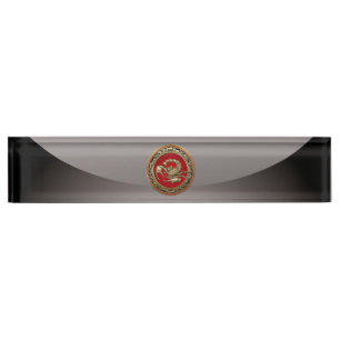 Porte-nom Pour Bureau [110] Scorpion d'or sacré sur rouge